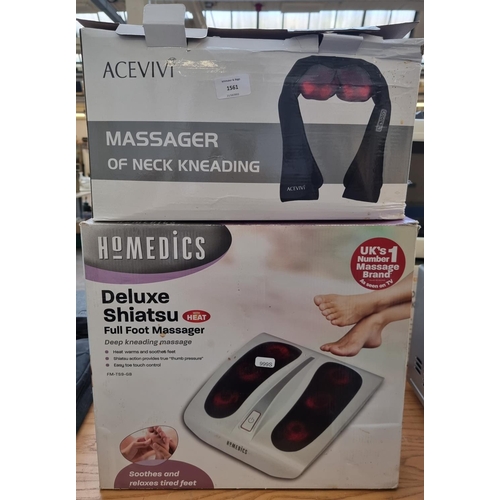 1561 - Two boxed items, one AceVivi neck massager and one Homedics Delux Shiatsu full foot massager