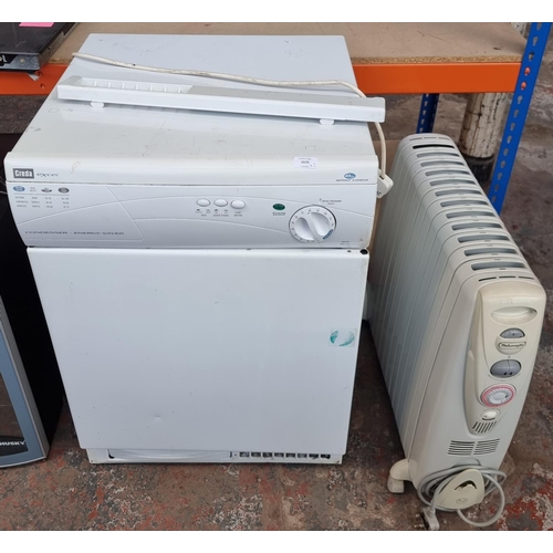 1575 - Two items, one Creda Excel T601CW condenser tumble dryer and one De'Longhi Rapido electric radiator