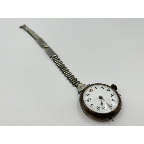 2183 - A 1930s/40s hallmarked 925 silver mechanical men's trench wristwatch