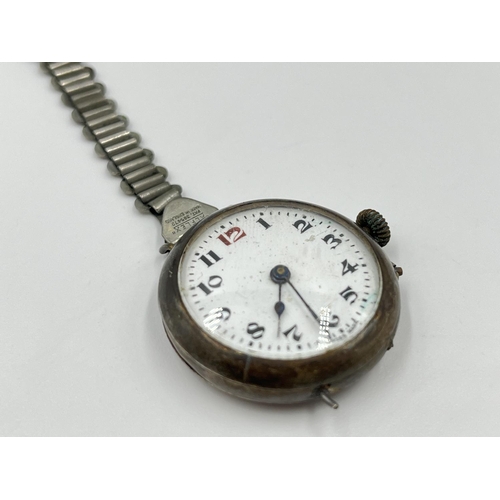 2183 - A 1930s/40s hallmarked 925 silver mechanical men's trench wristwatch