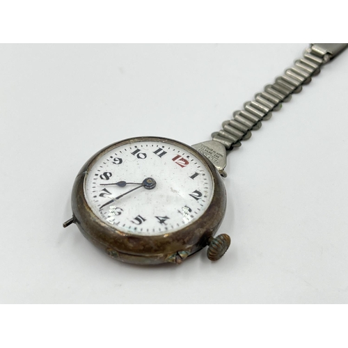 2183 - A 1930s/40s hallmarked 925 silver mechanical men's trench wristwatch