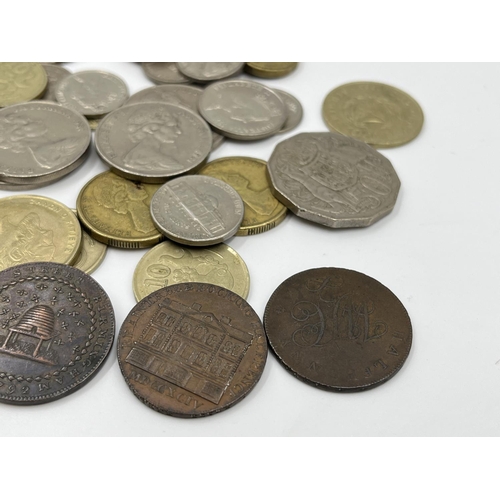 2268 - A collection of coins and rare halfpenny conder tokens; coins to include 1806 ½ penny, 92.5% silver ... 