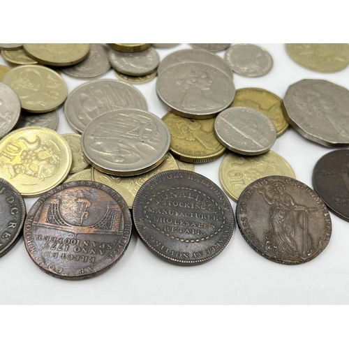 2268 - A collection of coins and rare halfpenny conder tokens; coins to include 1806 ½ penny, 92.5% silver ... 