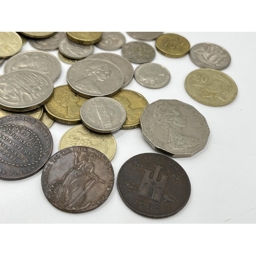 2268 - A collection of coins and rare halfpenny conder tokens; coins to include 1806 ½ penny, 92.5% silver ... 