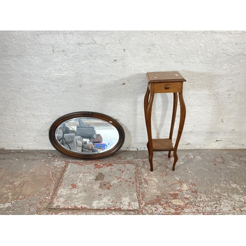 1035A - Two items, one early 20th century oak two tier plant stand - approx. 91cm high and one early 20th ce... 