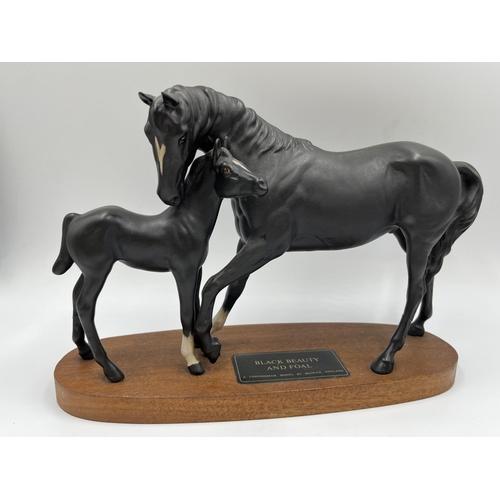 255 - Two Beswick Connoisseur Model matte ceramic horse figurines on plinths, Arab 'Xayal' and Black Beaut... 