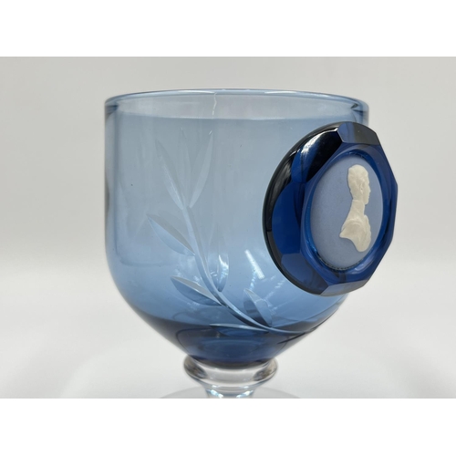 259 - A Wedgwood pale blue Jasperware cameo glass goblet featuring King Charles III - approx. 14cm high x ... 