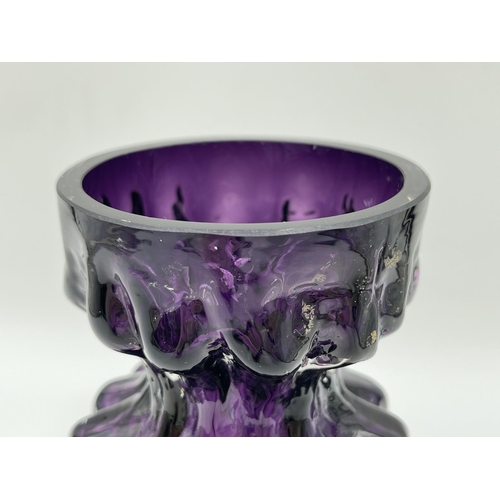 262 - A mid 20th century Ingrid style 15.5cm three tiered purple glass vase