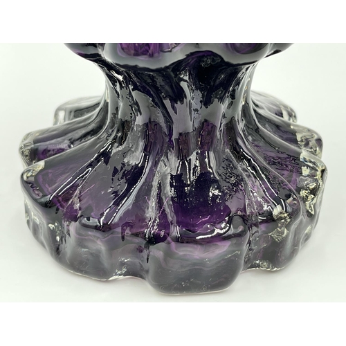 262 - A mid 20th century Ingrid style 15.5cm three tiered purple glass vase