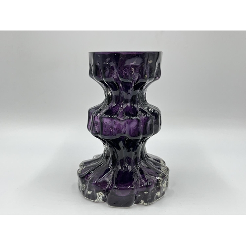 262 - A mid 20th century Ingrid style 15.5cm three tiered purple glass vase