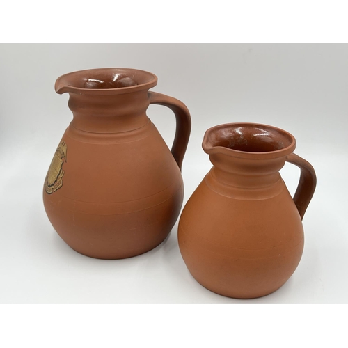 276 - Two 19th century Wedgwood terracotta pitchers/jugs, one has impressed kitemark to base - largest app... 