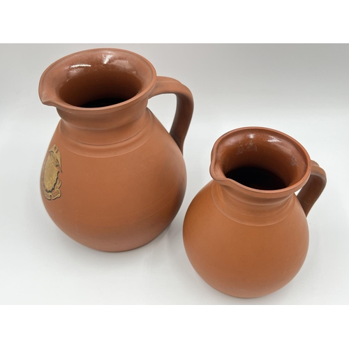 276 - Two 19th century Wedgwood terracotta pitchers/jugs, one has impressed kitemark to base - largest app... 