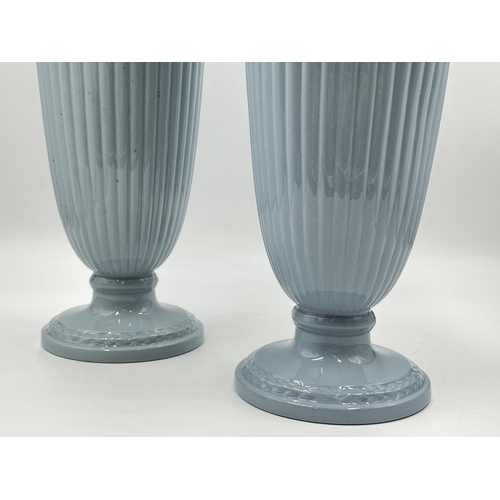 278 - A pair of Wedgwood Embossed Queen's Ware trumpet vases - approx. 28cm high