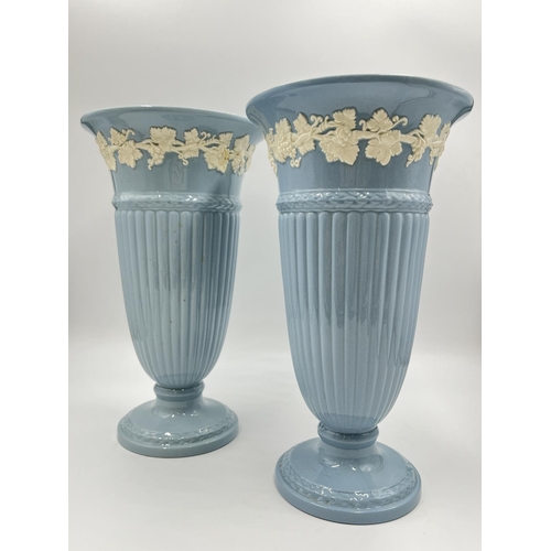 278 - A pair of Wedgwood Embossed Queen's Ware trumpet vases - approx. 28cm high