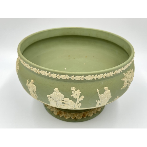 287 - A Wedgwood sage green Jasperware pedestal bowl - approx. 20cm diameter and 13cm high