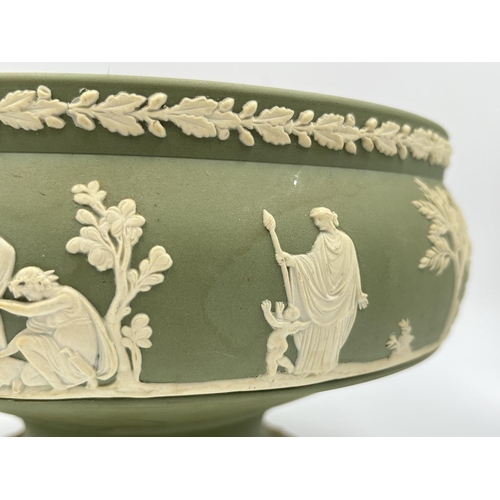 287 - A Wedgwood sage green Jasperware pedestal bowl - approx. 20cm diameter and 13cm high