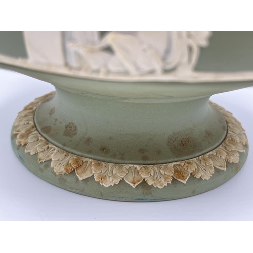 287 - A Wedgwood sage green Jasperware pedestal bowl - approx. 20cm diameter and 13cm high