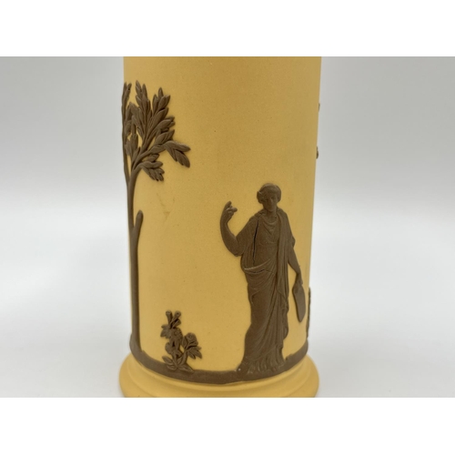 288 - A Wedgwood Taupe on cane Jasperware vase - approx. 17cm high