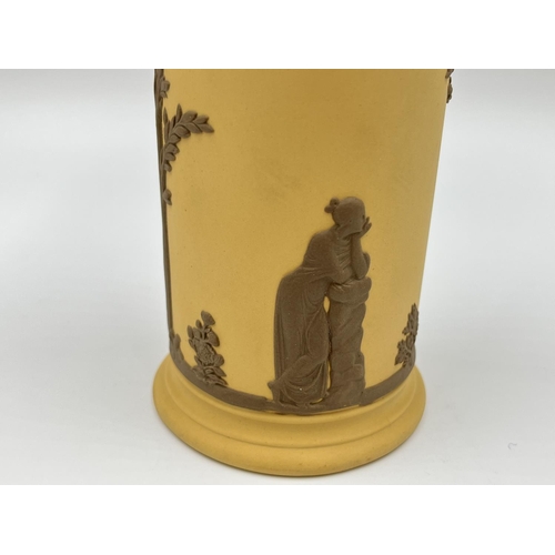 288 - A Wedgwood Taupe on cane Jasperware vase - approx. 17cm high