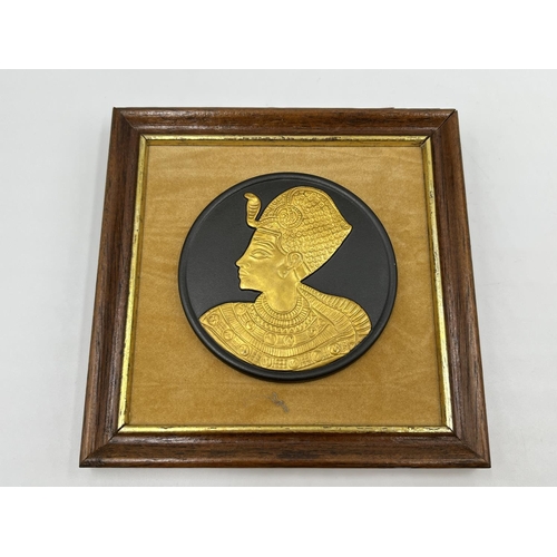 292 - Two framed Wedgwood Egyptian Collection black basalt and gilt relief plaques - approx. 13cm x 13cm