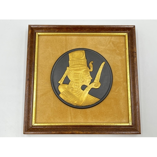 292 - Two framed Wedgwood Egyptian Collection black basalt and gilt relief plaques - approx. 13cm x 13cm