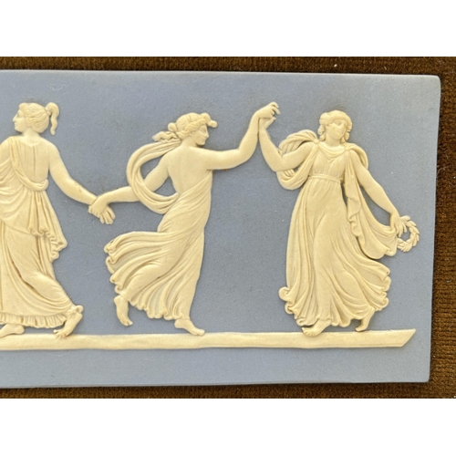 299 - A framed Wedgwood Dancing Hours pale blue Jasperware plaque - approx. 33cm wide x 18cm high