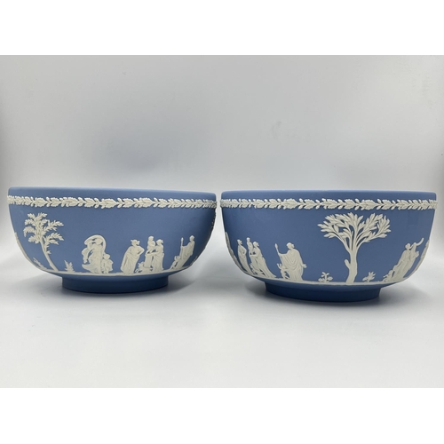 301 - Two Wedgwood pale blue Jasperware footed bowls - approx. 20cm diameter