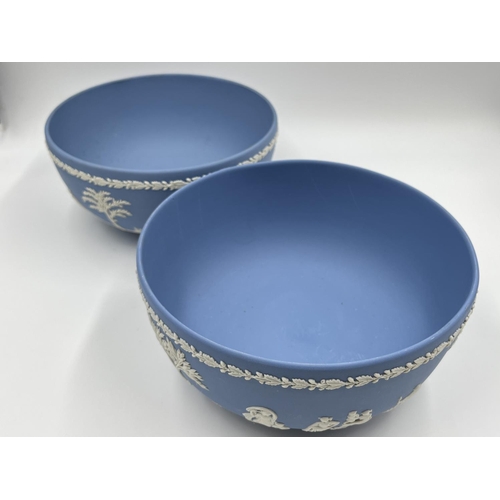 301 - Two Wedgwood pale blue Jasperware footed bowls - approx. 20cm diameter