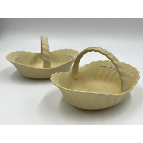 307 - A pair of Wedgwood primrose yellow Jasperware handled baskets - approx. 15cm x 10cm