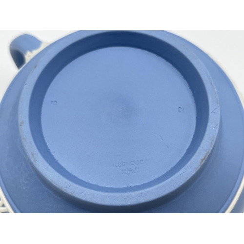 320 - A Wedgwood pale blue Jasperware teapot - approx. 13cm high x 22.5cm wide