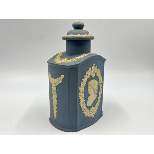 326 - A Wedgwood pale blue Jasperware tea caddy - approx. 16cm high