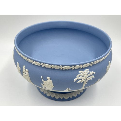 328 - A Wedgwood pale blue Jasperware pedestal bowl - approx. 13cm high x 20cm diameter