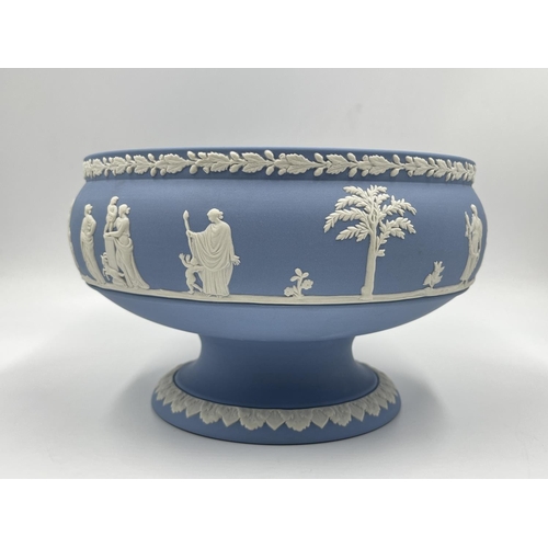 328 - A Wedgwood pale blue Jasperware pedestal bowl - approx. 13cm high x 20cm diameter