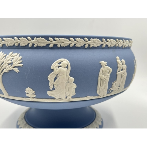 328 - A Wedgwood pale blue Jasperware pedestal bowl - approx. 13cm high x 20cm diameter