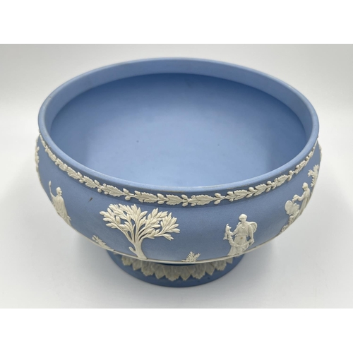 329 - A Wedgwood pale blue Jasperware pedestal bowl - approx. 13cm high x 20cm diameter