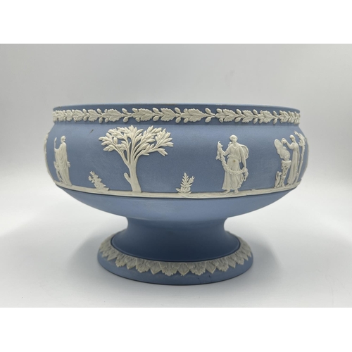 329 - A Wedgwood pale blue Jasperware pedestal bowl - approx. 13cm high x 20cm diameter