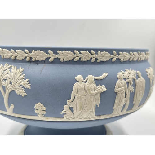 329 - A Wedgwood pale blue Jasperware pedestal bowl - approx. 13cm high x 20cm diameter