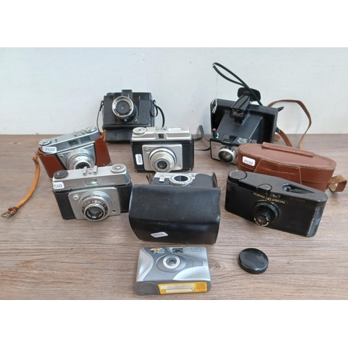 762 - Eight cameras to include cased Purma Special, Ilford Sportsman, Kodak Retinette IA, Ilford Sporti, L... 