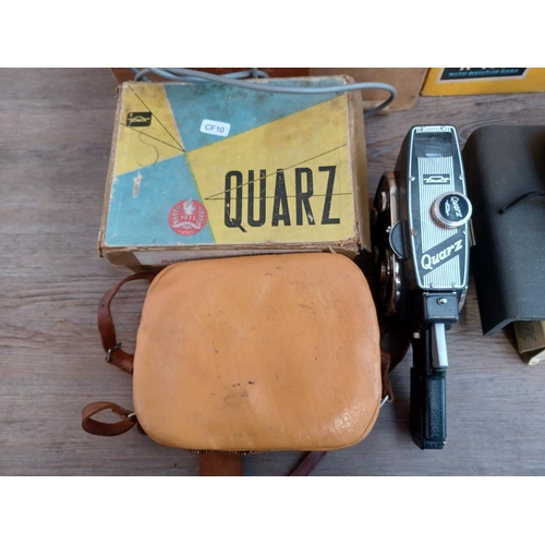 764 - Five items, one boxed and cased KMZ Quarz cine camera, one Olympus Trip 35 compact camera, one boxed... 