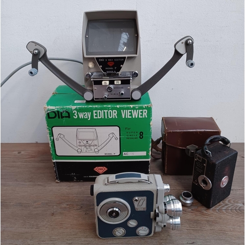 766 - Three items, one cased Miller Model C 8mm cine camera fitted with Dallmeyer Anastigmat F/1.9 F=13mm ... 