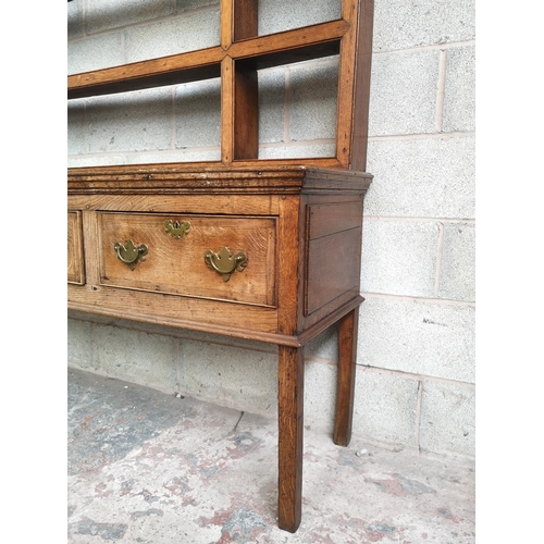 1 - A George III oak and mahogany crossbanded dresser base and plate rack - approx. 193cm high x 180cm w... 