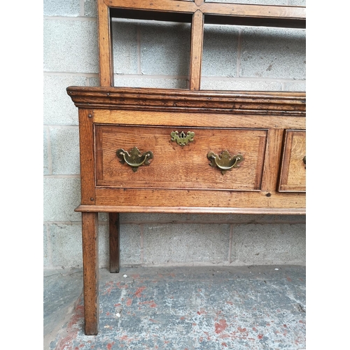 1 - A George III oak and mahogany crossbanded dresser base and plate rack - approx. 193cm high x 180cm w... 