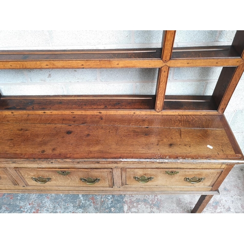 1 - A George III oak and mahogany crossbanded dresser base and plate rack - approx. 193cm high x 180cm w... 