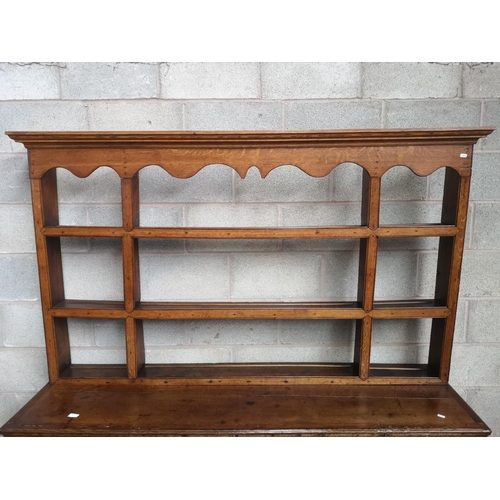 1 - A George III oak and mahogany crossbanded dresser base and plate rack - approx. 193cm high x 180cm w... 