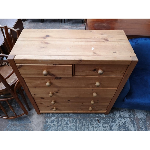 100 - Two pieces of modern pine furniture, one bedside chest of three drawers - approx. 66cm high x 46cm w... 