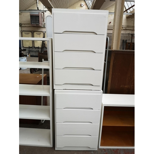 110 - Four pieces of mid 20th century white painted furniture, two bedside chests of four drawers, one fou... 