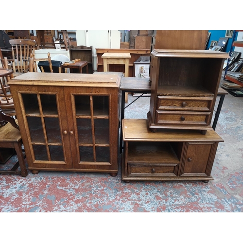 118 - Three pieces of oak furniture, two door glazed bookcase - approx. 90cm high x 85cm wide x 32cm deep,... 