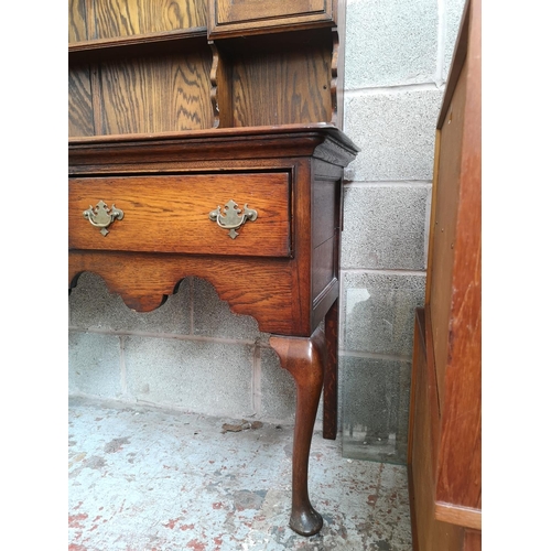 3 - A George III style oak dresser - approx. 196cm high x 153cm wide x 43cm deep