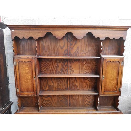 3 - A George III style oak dresser - approx. 196cm high x 153cm wide x 43cm deep