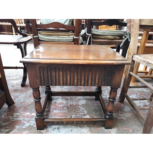 36 - A 17th century style oak joint side table with single drawer